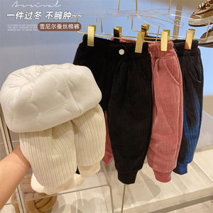 Girls' Corduroy <b>Pants</b> Fleece <b>Lined</b> Thick Winter Cotton Sport <b>Pants</b> Solid Color Long Outerwear Casual Wear - Product Image 1