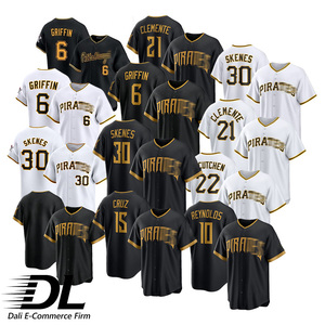 Camiseta de Béisbol de los Pittsburgh City, Negra y Dorada, con Bordado, de Poliéster, para Hombre, con los Números 21 de Roberto Clemente, 30 de Paul Skenes y 6 de Konnor Griffin - Product Image 1
