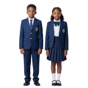 子供の秋の学校のための短いスカート付きの小学校 & 二次ロングパンツ & シャツカスタム英国スタイルの制服セット - Product Image 1