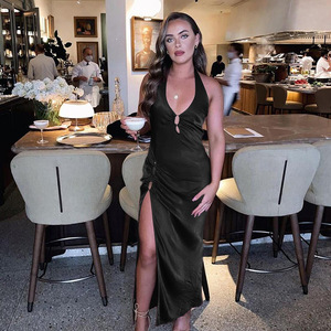 Caisi-<span class=keywords><strong>vestido</strong></span> <span class=keywords><strong>Midi</strong></span> ajustado con aberturas para mujer, vestidos negros con cuello Halter para <span class=keywords><strong>fiesta</strong></span>, sexys, sin espalda y con manchas para discoteca <span class=keywords><strong>2022</strong></span> - Product Image 5
