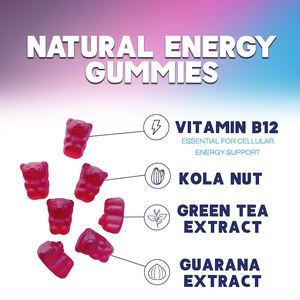 Gummies Énergétiques à Succès avec Vitamine B12 et Extrait de <span class=keywords><strong>Guarana</strong></span> pour Soutenir le Métabolisme Cellulaire et Soulager la <span class=keywords><strong>Fatigue</strong></span> Physique - Product Image 2