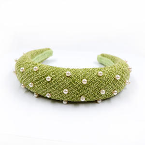 FINESTYLE أنيق مبطن قماش عقال مع لؤلؤ بلينغ خياطة يدوية إكسسوارات شعر سائبة إكسسوارات موضة عصرية - Product Image 5