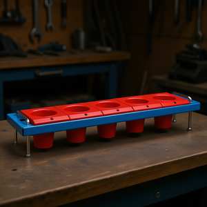 Étagères porte-cônes, capacité 5 tasses, base en acier rouge et bleu, support de rangement pour outils - Product Image 3
