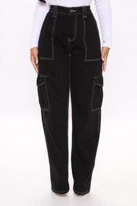 Pantaloni larghi larghi a <span class=keywords><strong>vita</strong></span> alta <span class=keywords><strong>con</strong></span> cintura elastica abbigliamento da lavoro Multi-tasca <span class=keywords><strong>Jeans</strong></span> da <span class=keywords><strong>donna</strong></span> - Product Image 5