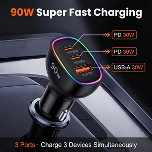 อะแดปเตอร์ชาร์จอัตโนมัติ90W ผลิตภัณฑ์อิเล็กทรอนิกส์30W USB C ทนไฟร่างกาย3พอร์ตสำหรับ iPhone 14 16 15 17 Surface <span class=keywords><strong>Pro</strong></span> <span class=keywords><strong>iPad</strong></span> <span class=keywords><strong>Pro</strong></span> - Product Image 4