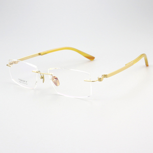 H2384 Montures de lunettes unisexe sans monture, très vendues, en <span class=keywords><strong>titane</strong></span> pur massif + corne de buffle d'eau, durables, classiques, rectangulaires, avec étui - Product Image 1