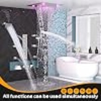 Système de Douche Double Jet Pluie/Cascade 20 Pouces 2-en-1 avec Douchette à Main, Finition Nickel Brossé, en Laiton et Acier Inoxydable, Idéal pour Hôtels