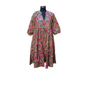Vestido Largo Floral de Algodón 100% Puro, Hecho a Mano, Ecológico, Transpirable, Cómodo, Fácil de Usar a Diario - Product Image 1