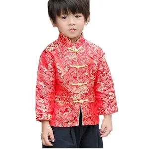 Küçük erkek ejderha Tang ceket uzun kollu çin giyim çocuk kostümleri erkek ceketler kıyafet Tops