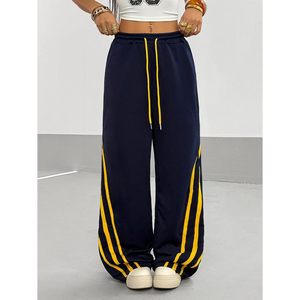 FOXA Pantalon de survêtement large pour femme, taille à cordon, rayé, décontracté, en tissu éponge 100% coton, pour l'automne - Product Image 3