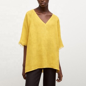 <span class=keywords><strong>Camicia</strong></span> in lino a maniche lunghe con frange <span class=keywords><strong>senape</strong></span> Tong Rui <span class=keywords><strong>donna</strong></span> - Product Image 6