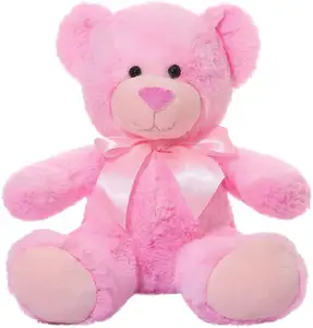 Custom cute stuffed valentine bear gift for girls wholesale cheap large size ribbon hugging soft pink teddy bear plush