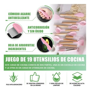 Ustensiles de cuisine en silicone, spatules, couteaux, ensemble de 19 pièces avec bloc à couteaux et planche à découper - Product Image 5