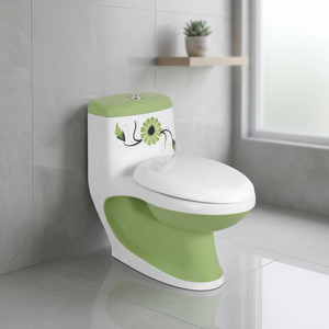 Piège à toilettes en une pièce avec bidet décoratif au sol, WC, siège à fermeture en douceur, articles sanitaires de salle de bains modernes, Aqua Green - Product Image 2