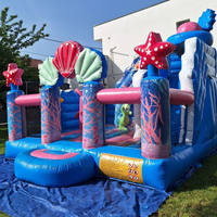 Château Gonflable Commercial Thème Sirène avec Toboggan et Coquillages Océaniques pour Fêtes d'Enfants