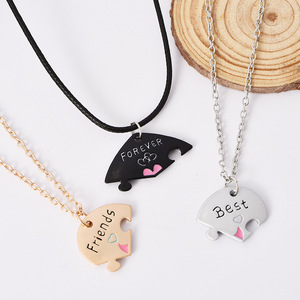 Nuova moda collana con cuore a tre petali di Puzzle per i migliori amici intarsiati diamanti colorati alla moda a forma di farfalla Link all'ingrosso - Product Image 3