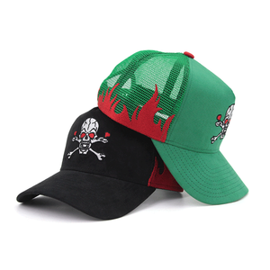 Bán Buôn Tùy Chỉnh Hip Hop Ngọn Lửa Sọ Thêu Biểu Tượng Bóng Chày <span class=keywords><strong>Trucker</strong></span> Lưới Mũ Mũ 5 Bảng Điều Chỉnh Da Lộn <span class=keywords><strong>Trucker</strong></span> <span class=keywords><strong>Hat</strong></span> - Product Image 1