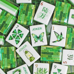 Nuevo Juego de Mahjong Americano de Acrílico con Diseño del <span class=keywords><strong>Mago</strong></span> de <span class=keywords><strong>Oz</strong></span>, Fichas de 4 Capas Grabadas Personalizadas en Verde Esmeralda - Product Image 1