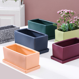 Vasi di <span class=keywords><strong>piante</strong></span> succulente quadrati rettangolari in ceramica per interni fioriera vaso di <span class=keywords><strong>fiori</strong></span> <span class=keywords><strong>cactus</strong></span> <span class=keywords><strong>con</strong></span> vassoio per <span class=keywords><strong>piante</strong></span> verdi OEM - Product Image 1