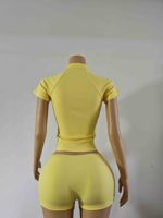 Set Kaos Setengah Resleting dan Celana Pendek Santai untuk Wanita, Bahan Katun Spandex, Kasual, Bernapas, Pas Badan, 2 Potong, Streetwear, Logo Custom