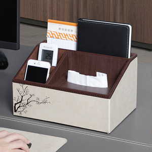 Sailu Chinese Style Leather Tissue Box With Organizer For Home Living Room Coffee Table Use - Product Image 4