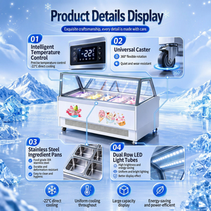 Vitrine réfrigérée autonome pour gelato -22°C avec roues verrouillables pour magasin de crème glacée - Product Image 5