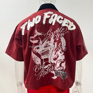 เสื้อเชิ้ตทำงานผ้าแคนวาสแบบมีซิป แขนสั้น สไตล์สตรีทแวร์ลำลอง ปักโลโก้ป้ายแบรนด์ส่วนตัว สำหรับผู้ชาย - Product Image 2