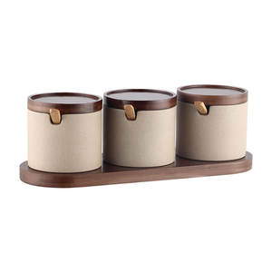 Ensemble de pots à épices de cuisine en céramique de style japonais Kaiwoo, bouteille à assaisonnement pour sel, bol de rangement pour poivre et sucre, couvercle en bois - Product Image 2