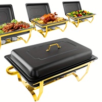 Ensemble de réchauds de buffet de luxe noir et or en acier inoxydable pliable, facile à nettoyer, pour pique-nique en extérieur