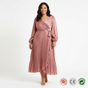 Abito midi avvolgente in raso metallizzato <span class=keywords><strong>a</strong></span> vita alta con pieghe Toronto da donna, <span class=keywords><strong>taglie</strong></span> <span class=keywords><strong>forti</strong></span>, per invitati <span class=keywords><strong>a</strong></span> matrimoni, cocktail party, <span class=keywords><strong>taglie</strong></span> USA dalla S alla 5XL - Product Image 1