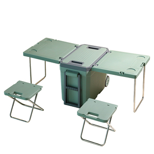 Set de Nevera Portátil Compacta para Exteriores: 32L con Mesa, Sillas y Ruedas para Aventuras de Picnic - Product Image 1