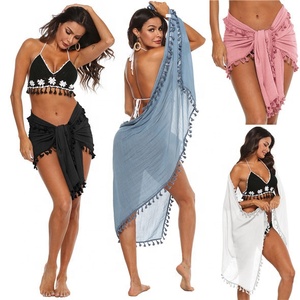 <span class=keywords><strong>Paréo</strong></span> de plage avec pampilles, Sarong d'été, couleurs unies, mode, <span class=keywords><strong>pas</strong></span> <span class=keywords><strong>cher</strong></span>, vente en gros, 2023 - Product Image 2
