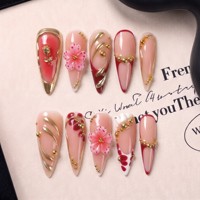 Faux ongles à presser en PMMA faits à la main, style français 3.0, longs, pointus, courbes, texture 3D, couvrance totale, 10 pièces, fourniture d'usine