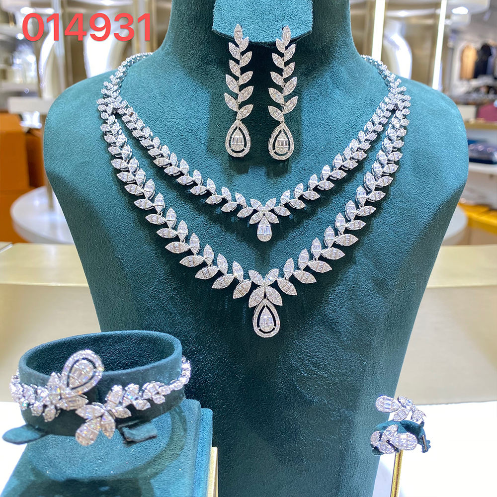 014931 4PCS Wedding Accessories Full Zircon Jewellery Sets for Women Luxury  Dubai CZ Bridal Jewelry Necklace Set