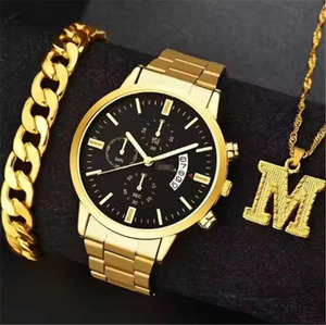 Set di Orologi da <span class=keywords><strong>Uomo</strong></span> alla Moda Casual con Tre Quadranti, Calendario, Movimento al Quarzo + Bracciale + Collana - Product Image 5