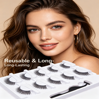 Faux cils 3D en fibres synthétiques, 5 paires, cils en bande volumineux, applicateur réutilisable, fournitures de beauté, vente en gros