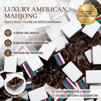 Set Mahjong Amerika Hijau Hutan Mewah Kustom 4 Lapis Akrilik dengan Alas Motif Cangkang Kura-kura, Joker Teratai Warna-warni Elegan, Termasuk Tas
