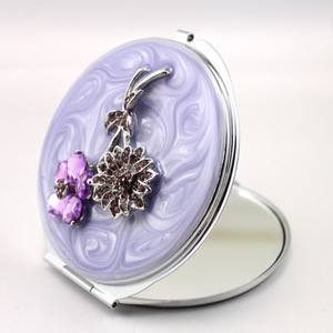 7cm Purple Epoxy Resin Metal Flower Double 3X Magnification <b>Compact</b> Folding Pocket Makeup <b>Mirror</b> HD Glass Travel <b>Mirror</b> Custom - Product Image 3