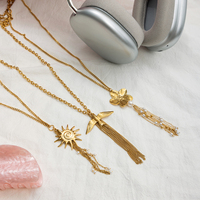 Collier en acier inoxydable plaqué or 18 carats avec pendentif gland en perle de verre classique, chaîne de pull
