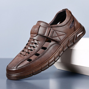 Sandalias Planas de Cuero Genuino para Hombre, Transpirables, con Punta Cerrada, Suela de EVA, Zapatos Casuales de Verano - Product Image 1