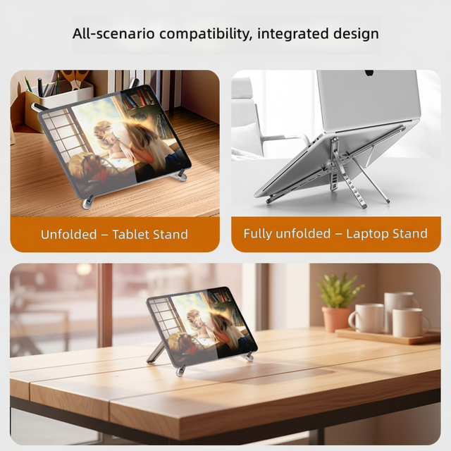 New Magnetic Aviation Aluminum Alloy 4-in-1 Holder Stand for Phone Laptop Tablet with 360 Rotation & 7 Gears Height Adjustment