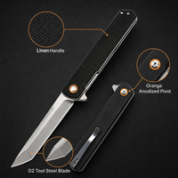 Couteau pliant de poche personnalisé OEM avec lame en acier D2 et manche en lin, adapté au camping en plein air, à la survie et à l'EDC