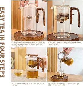 Tetera de Vidrio con Infusor Extraíble, Tetera Magnética para Té de Hojas Sueltas, Tetera Mágica con Colador de 600 ml - Product Image 3