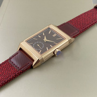 Reloj Reverso Clásico con Esfera Roja, Caja Dorada de Lujo, Correa de Cuero, Diseño Retro de Lujo, Reloj de Doble Cara Personalizado