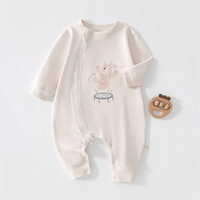 Combinaison de nuit en coton à manches longues pour bébé, imprimé ours, fermeture éclair latérale, grenouillère à boutons-pression pour le quotidien