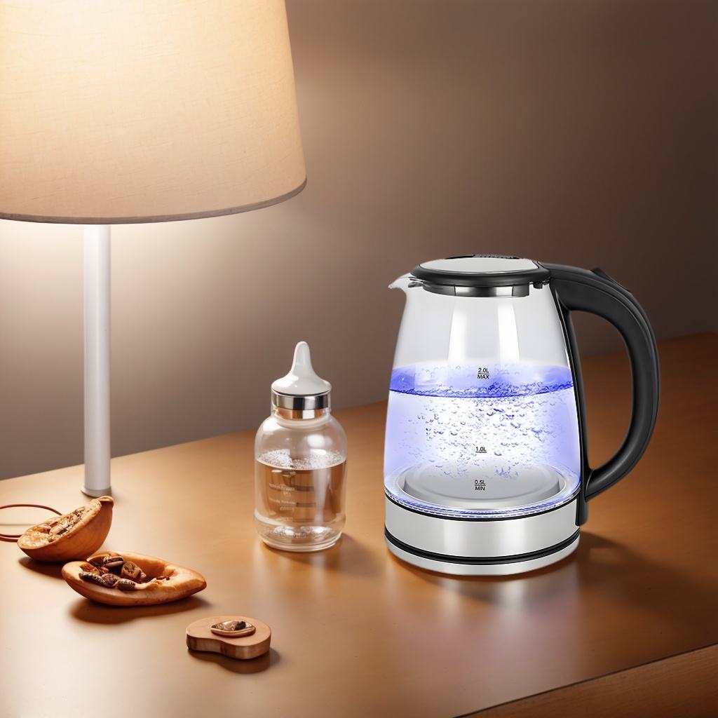 # 2.0L Electric Glass & Stainless Steel Tea Kettle – Fast Boil Hot Water Kettle with Auto Shut-Off - View 2