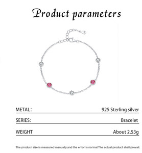 S925 Sterling Silver Chain <b>Bracelet</b> With Pink And Clear Crystal Bezel Setting Minimalist Women's Everyday Wear Jewelry - Product Image 2