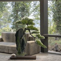 OH ARTS Décoration intérieure avec pot de fleurs en plastique pour bonsaï vert pin, plante artificielle de simulation pour la maison