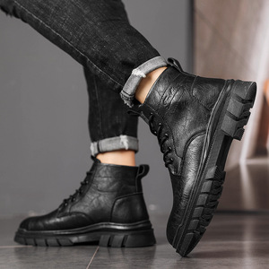 Botas de tobillo de cuero genuino antideslizantes 2026 para hombre, zapatos de cuero de moda de media caña con suela gruesa y elevación para aumentar la altura - Product Image 4