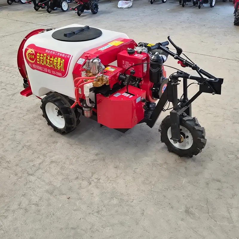 Pulverizador automotor de alta pressão para pomar a gasolina, pulverizador de campo com três rodas, pulverizador automotor para árvores frutíferas de 200 galões